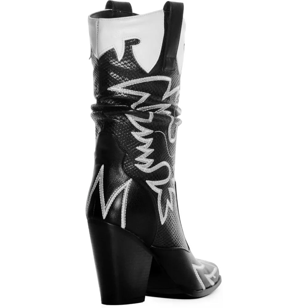 ⚡Women's Black Boots Cowgirl Mid Calf Knee-high Boots Contrast Embroidery - Picture 3 of 6